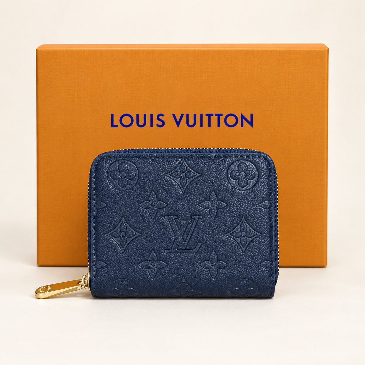 Portefeuille zippé monogramme embossé — Bleu marine