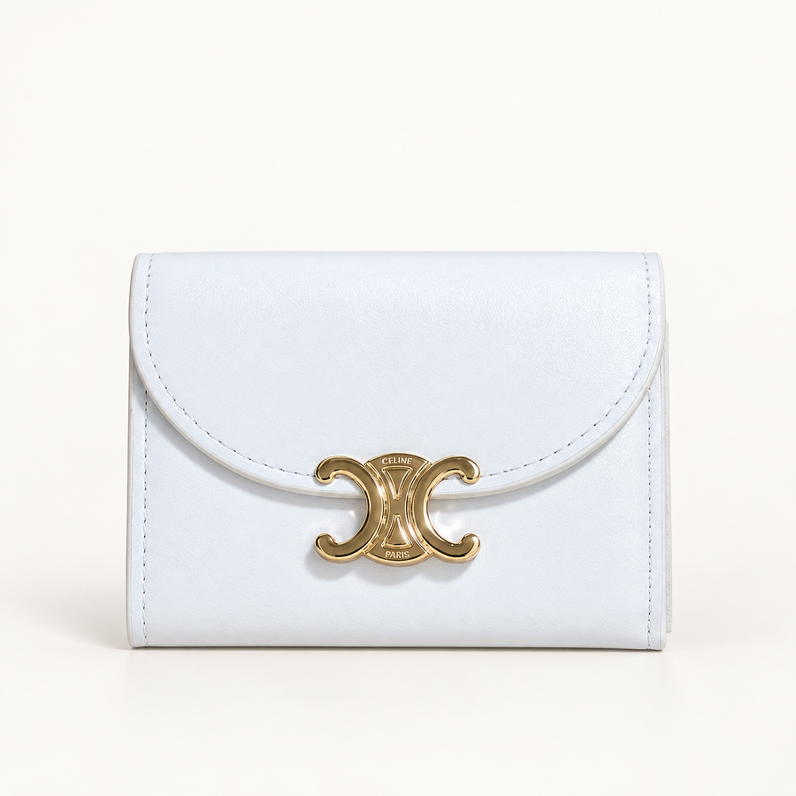Portefeuille à rabat signature dorée — Blanc