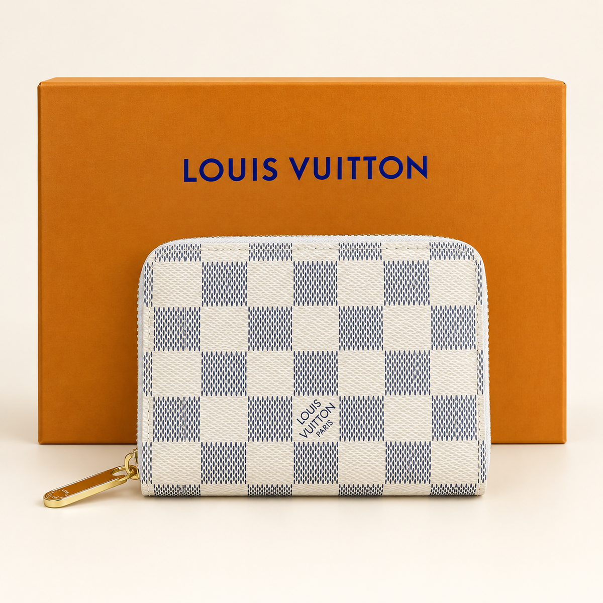 Portefeuille zippé damier — Azur