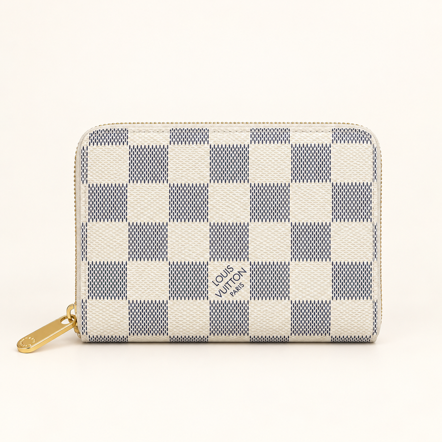 Portefeuille zippé damier — Azur