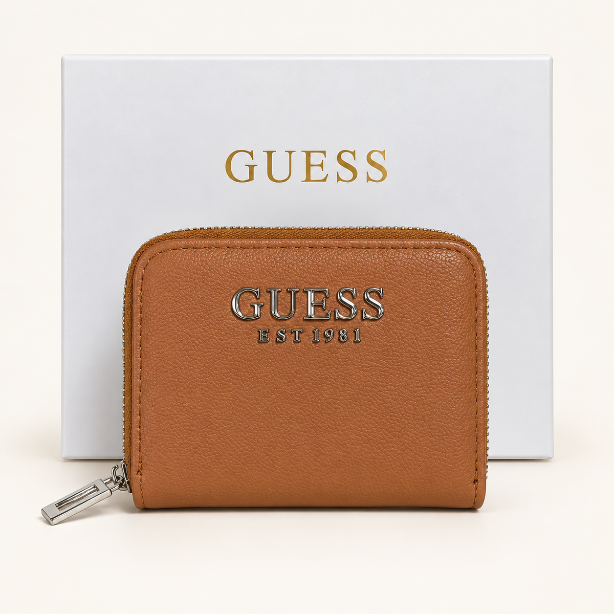 Portefeuille zippé grainé signature — Camel