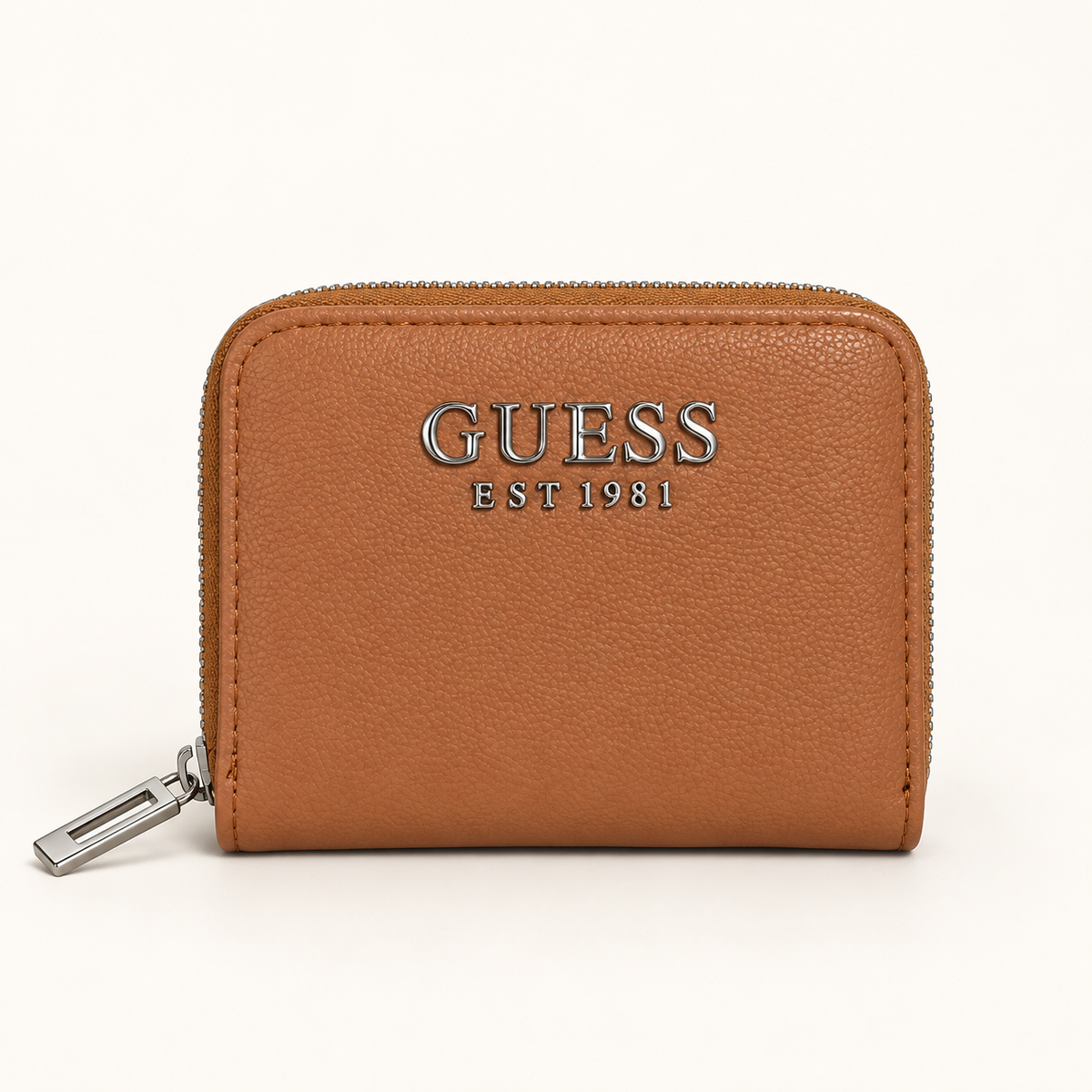 Portefeuille zippé grainé signature — Camel