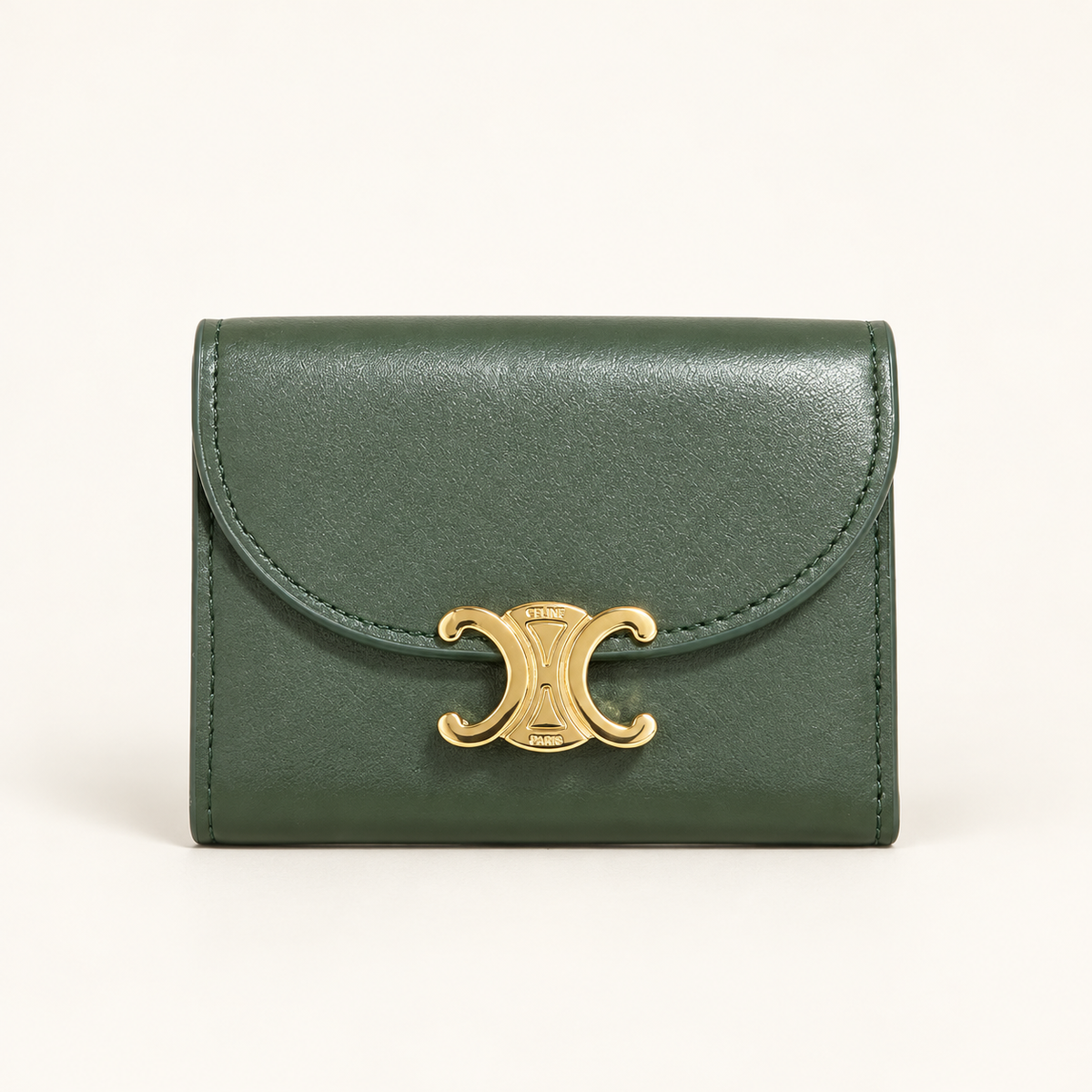 Portefeuille à rabat signature dorée — Vert
